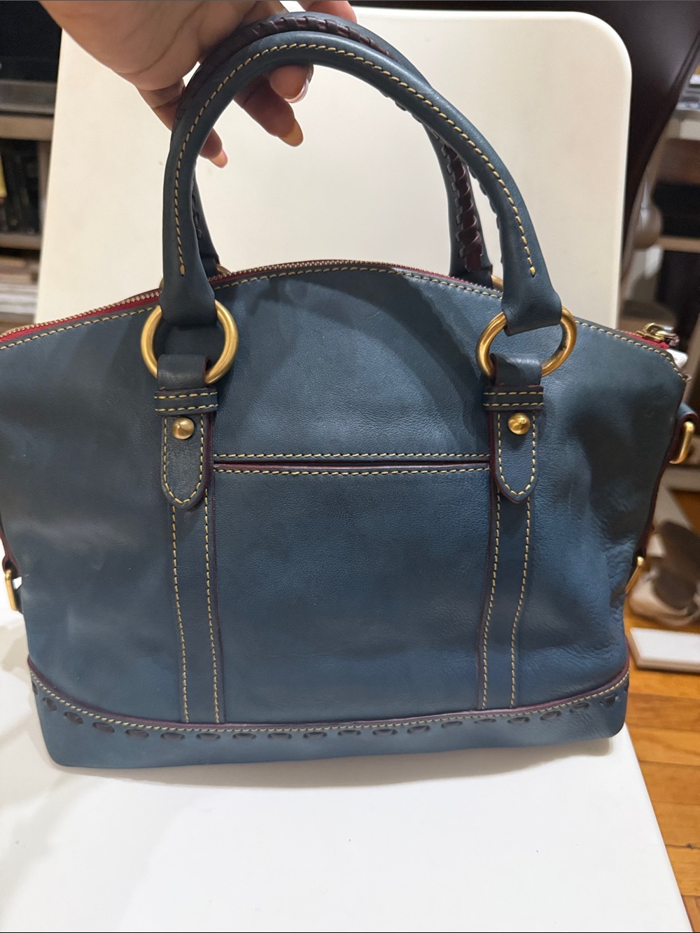 Dooney & Bourke Florentine Teal Leather Satchel with Front Flap - Picture 5 of 8